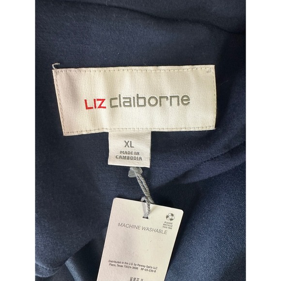 Liz Claiborne Women's XL Blue Trench Coat Belted‎ Collared Long Sleeve Classic - Picture 6 of 7